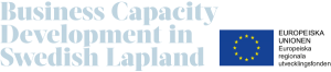 Bild på Business Capacity Development in Swedish Laplands och Europeiska Unionens regionala utvecklingsfonds logotyper.