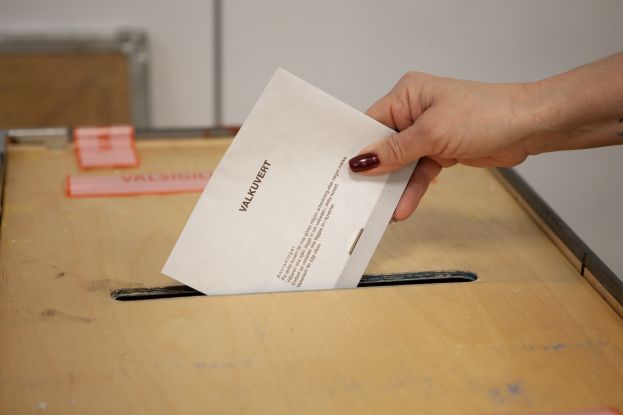 Bilden visar en person som röstar