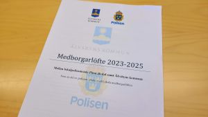 Dokumentet Medborgarlöfte 2023-2025 med Älvsbyns kommuns och Polisens loggor.