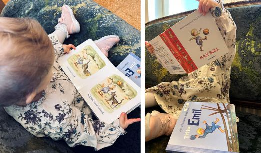 Bild på ett barn som läser en bok.