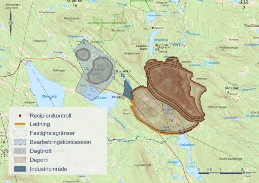 Karta från Bolidens samrådsunderlag inför ansökan om bearbetningskoncession.