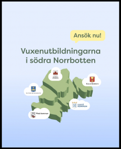 Karta över södra Norrbotten med text - Ansök nu