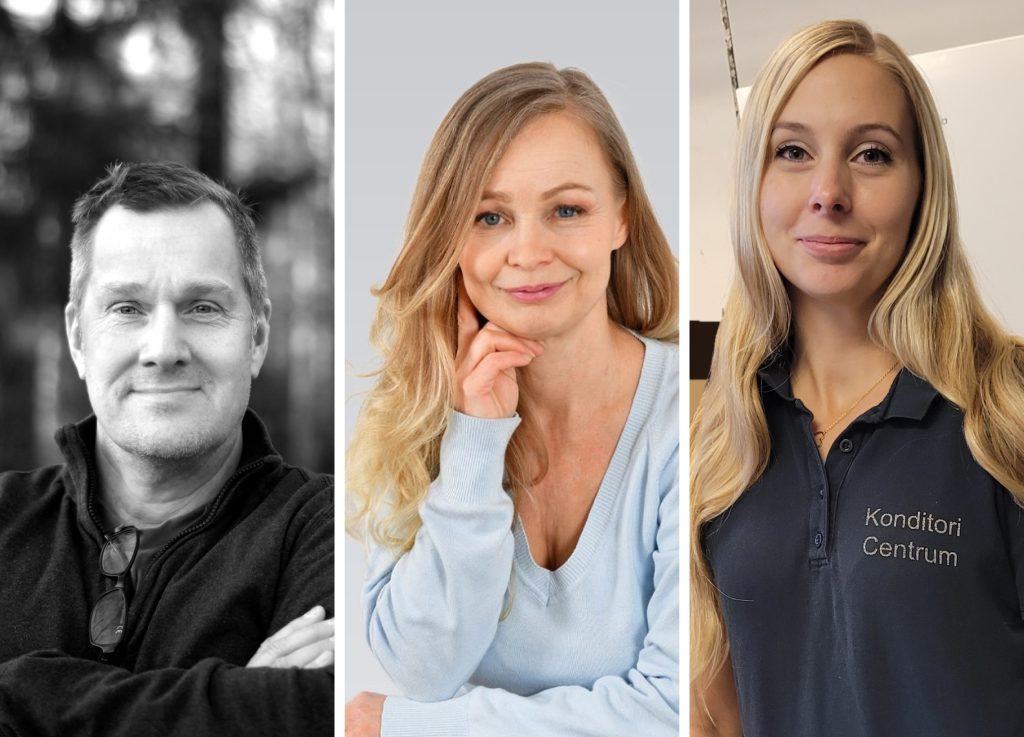 Bild som visar talarna på Näringslivsfrukosten i augusti 2025. Från vänster Olof Johansson, chef för Kompetenscentrum på Älvsbyns kommun, Anna Asplund från Norrlandsfonden och Tina Andersson ägare av Konditori Centrum.