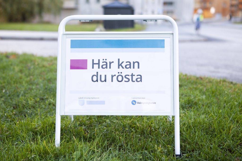 bilden visar en gatupratare på grönt gräs med texten här kan du rösta