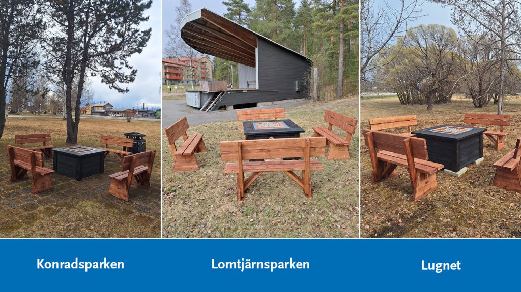Bilden visar grillplatser på tre olika platser i Älvsbyn