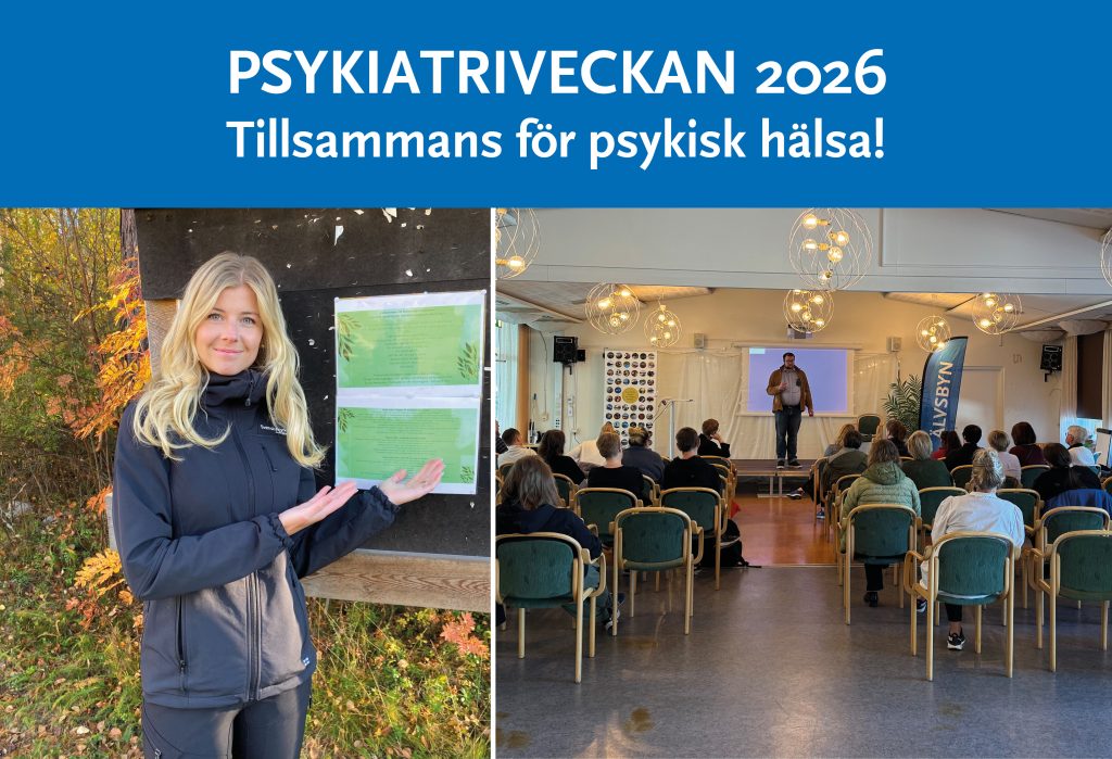 Bilden visar Hanna Lindmark som visar en tips promenad samt publik på Fluxen.