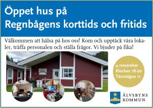 Bild på annons med text och litet kollage med bilder från verksamheten.